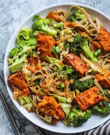 Noodles with Peanut Sauce and Baked