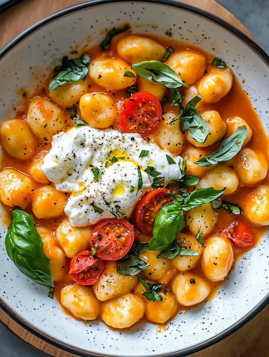 30 Minute Creamy Tomato Gnocchi with Burrata
