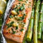 Baked Salmon with Asparagus & Lemon Garlic Sauce