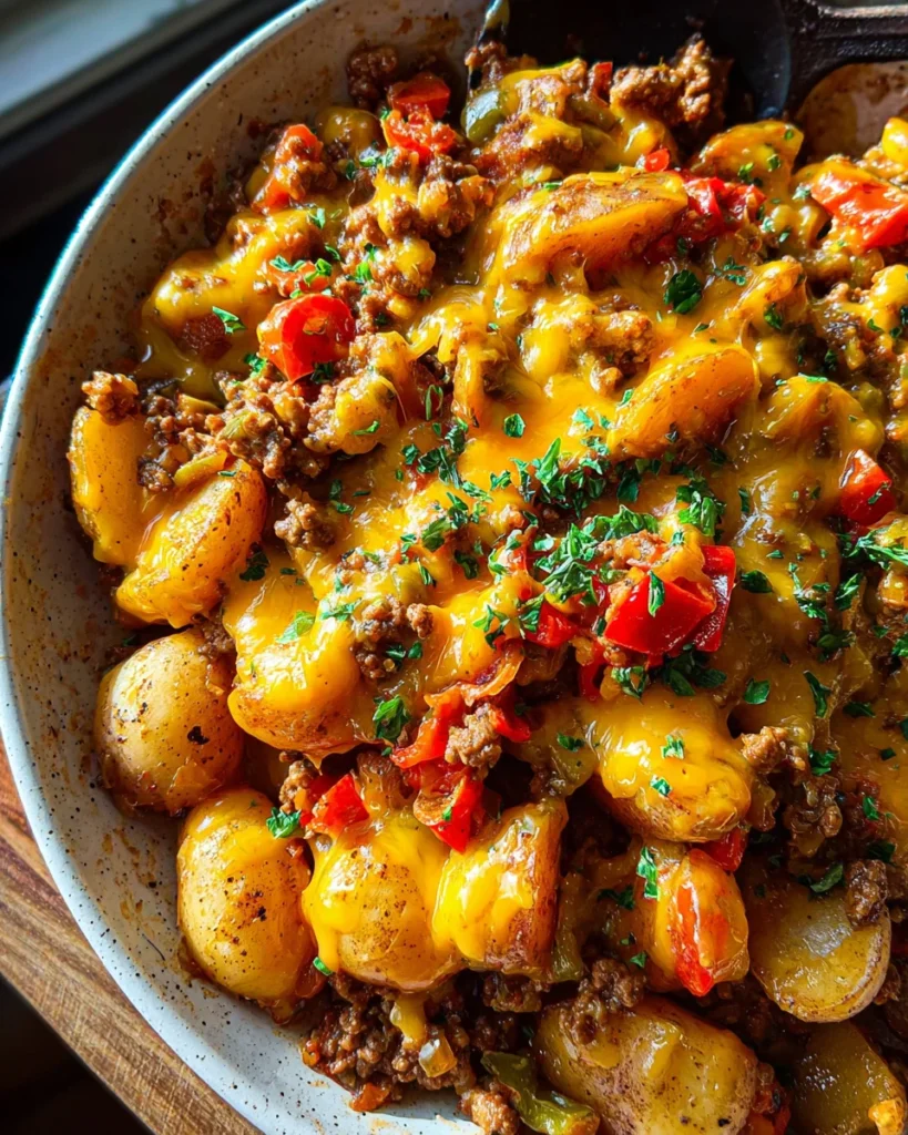 Cheesy One Pot Beef and Potatoes