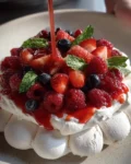 Classic Pavlova with Whipped Mascarpone and Strawberry Coulis