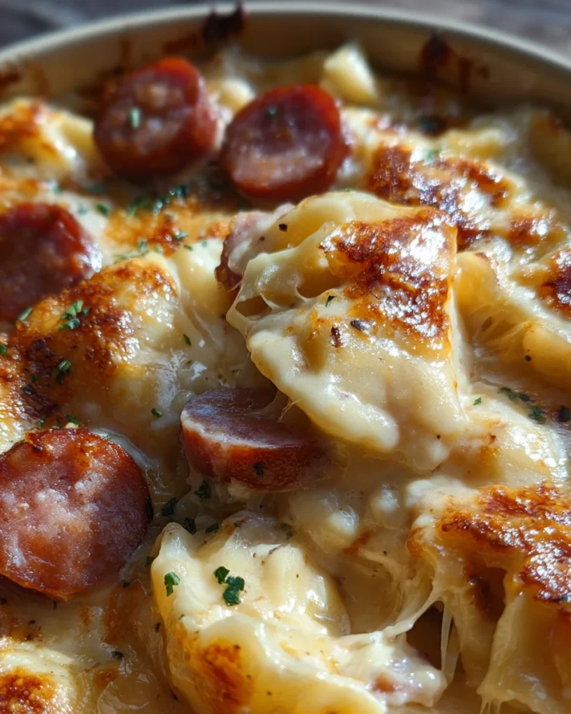 Crockpot Pierogi Casserole with Kielbasa