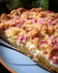 German Rhubarb Cake With Streusel And Pudding
