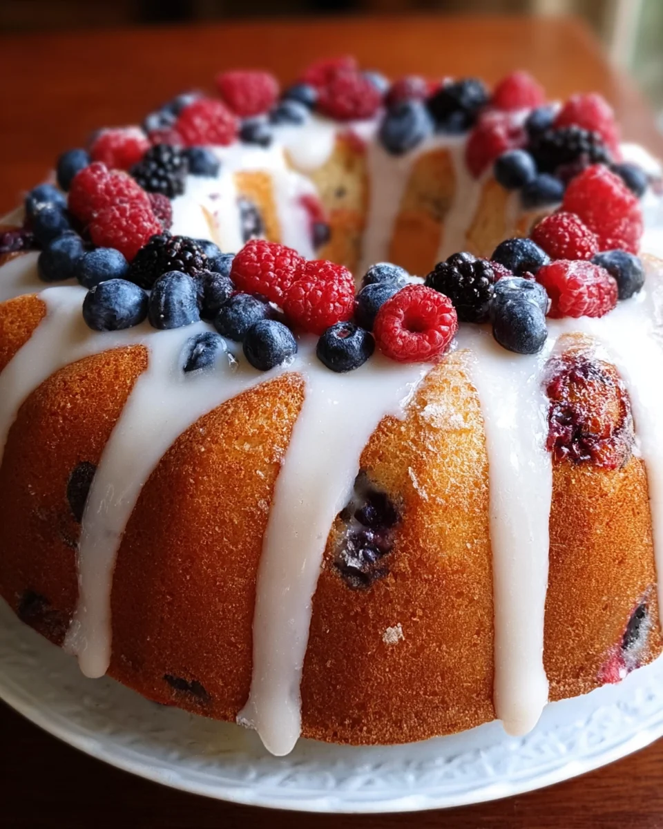 Mixed Berry Bundt Cake with Lemon Glaze