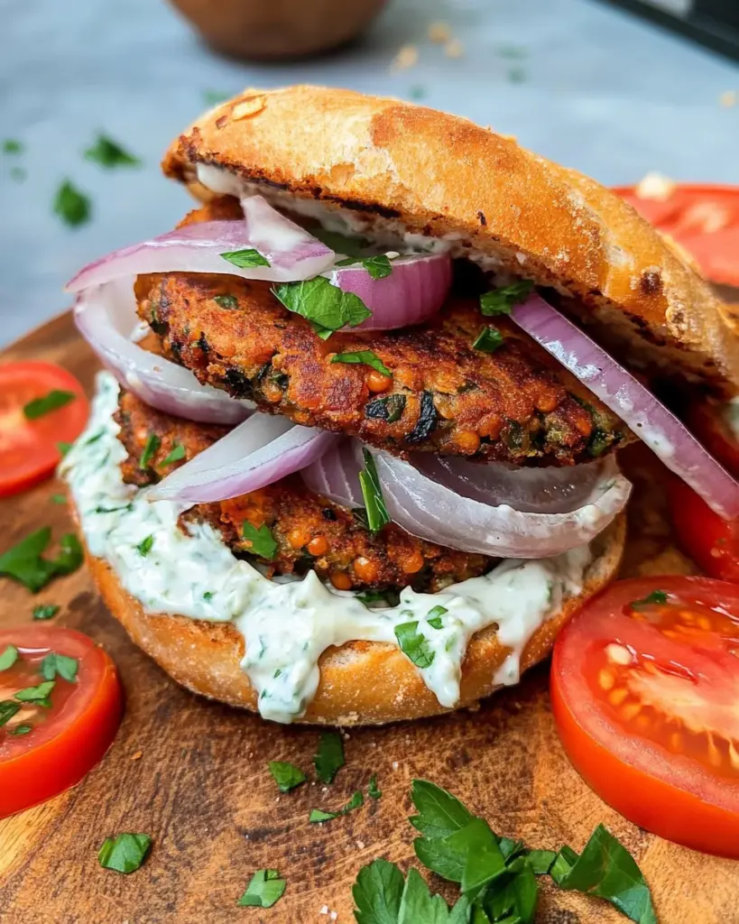 Crispy Lentil Veggie Patties Sandwich (Vegan, High Protein)
