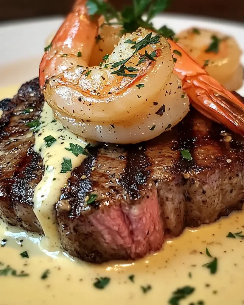 Surf and Turf with Creamy Garlic Sauce delights every bite!